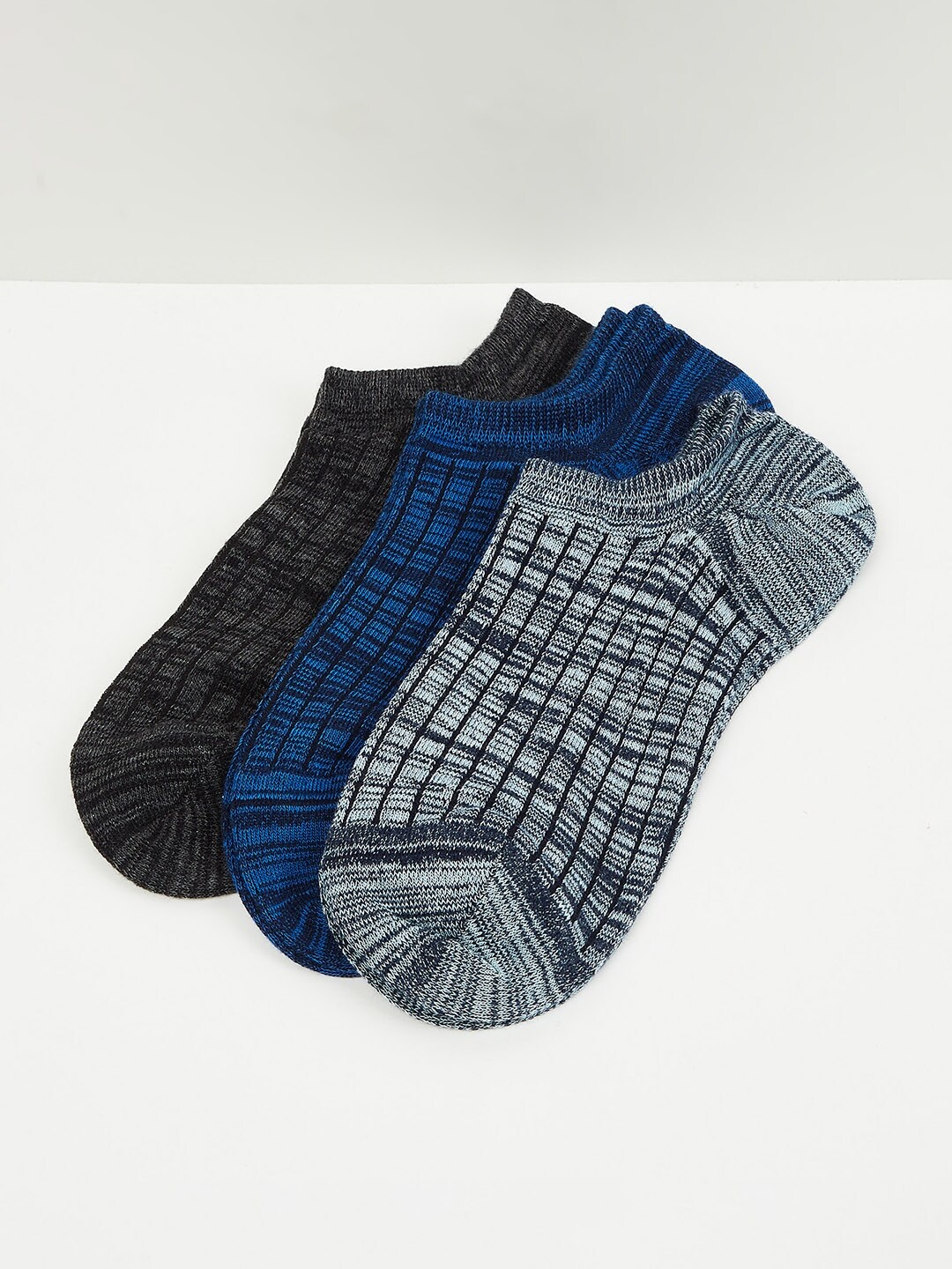 

max Men Pack Of 3 Patterned Cotton Shoe Liners, Blue