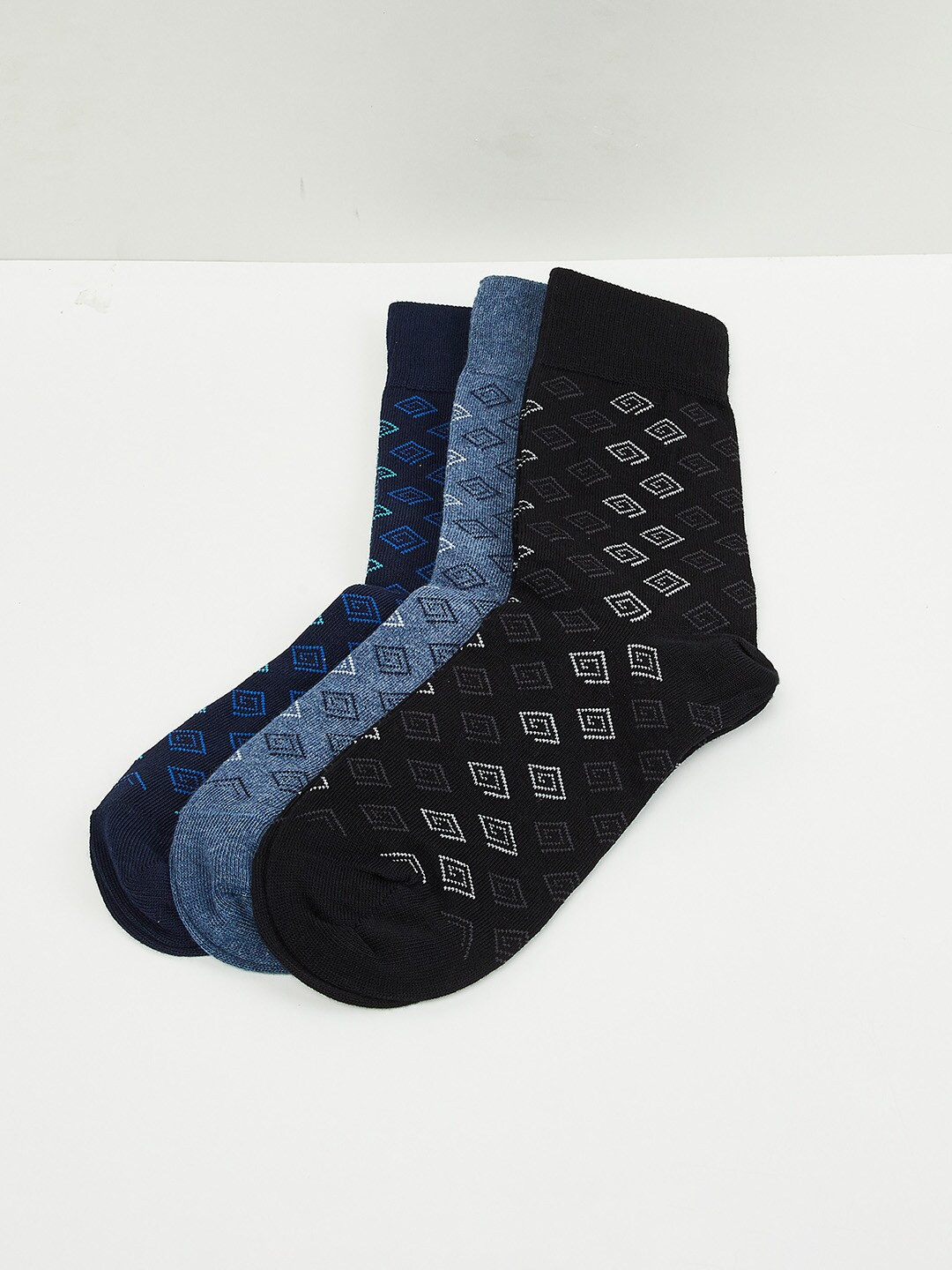

max Men Pack Of 3 Patterned Above Ankle-Length Socks, Black