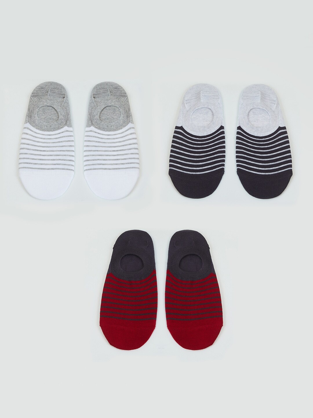 

max Men Pack Of 3 Striped Shoe-Liner Socks, Red