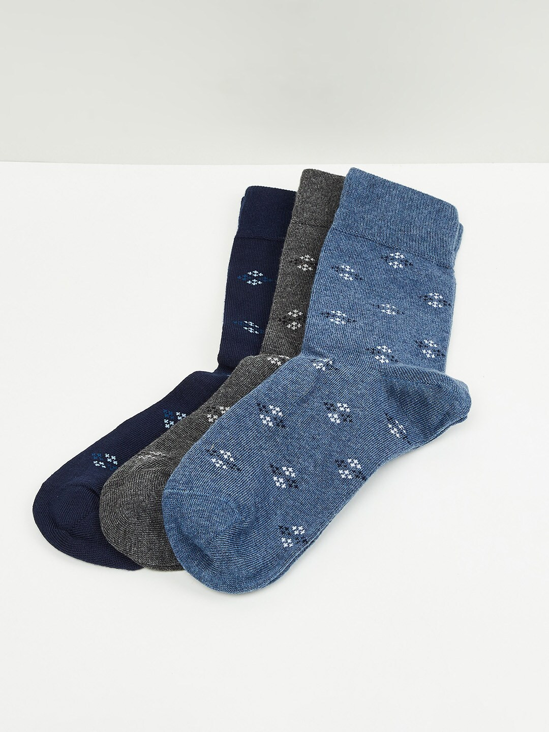 

max Men Pack Of 3 Patterned Above Ankle-Length Socks, Black