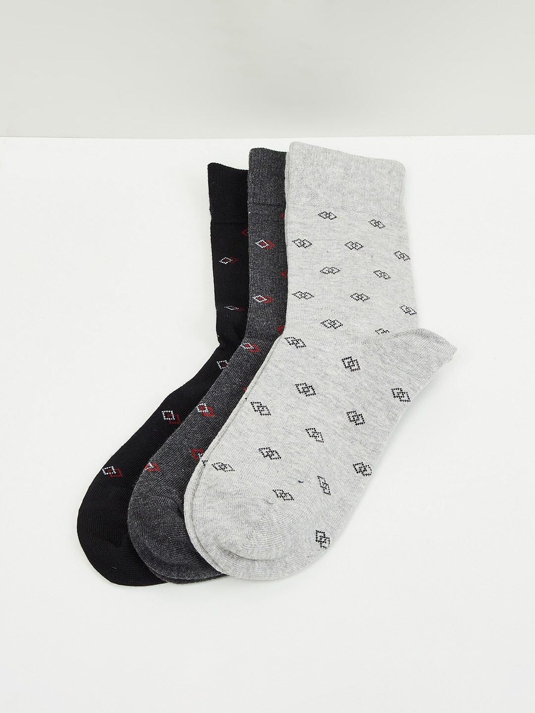 

max Men Pack Of 3 Patterned Cotton Above Ankle-Length Socks, Black