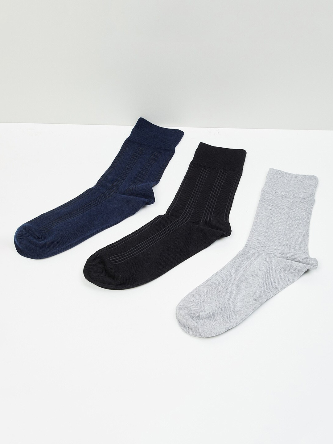

max Men Pack Of 3 Striped Above Ankle-Length Socks, Black