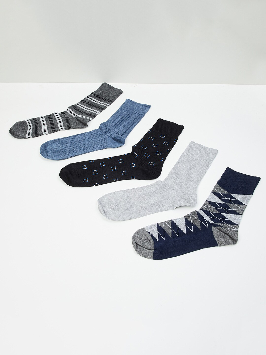 

max Men Pack Of 5 Patterned Above Ankle-Length Cotton Socks, Blue
