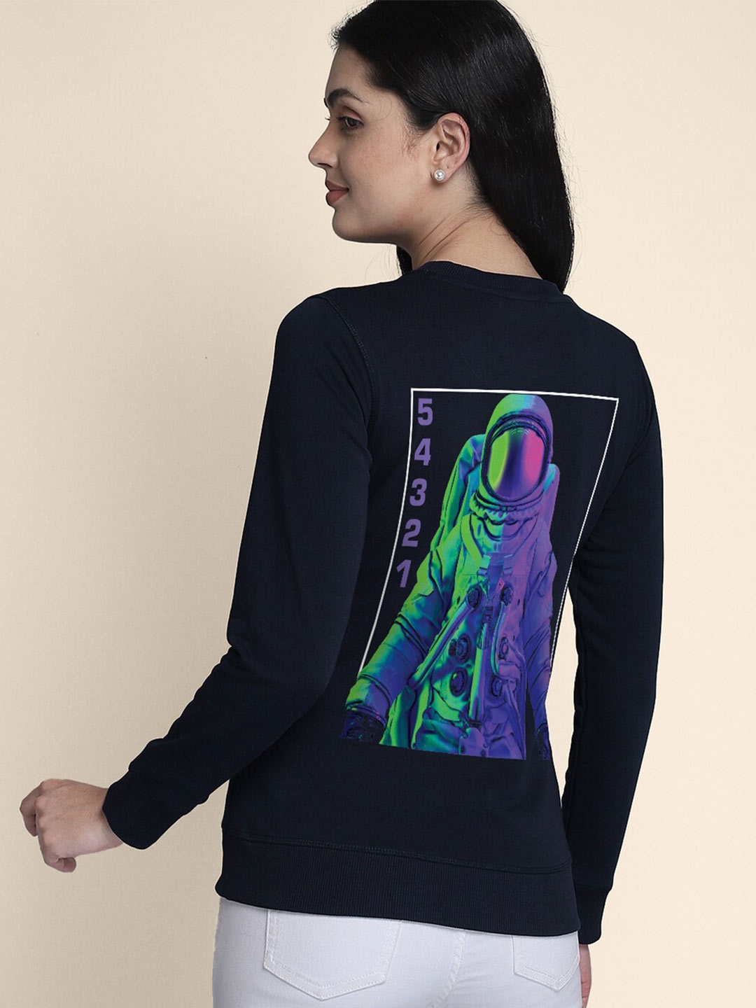 

Free Authority Women Printed Cotton Sweatshirt, Navy blue