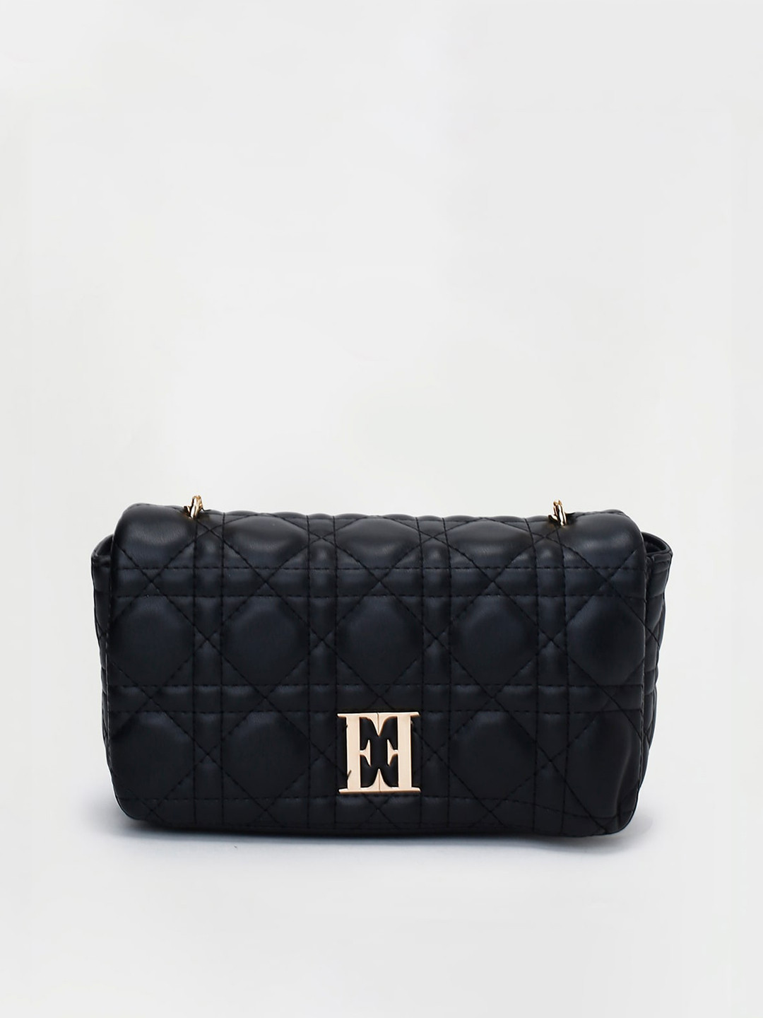 

ELLE Black Textured Structured Sling Bag with Quilted
