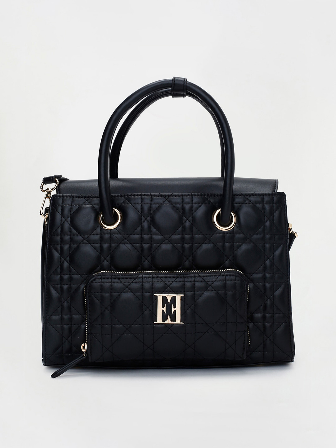 

ELLE Textured Structured Handheld Bag with Quilted, Black