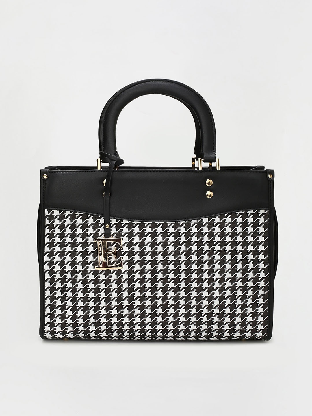 

ELLE Checked Printed Structured Handheld Bag, Black