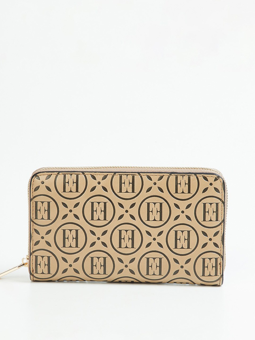 

ELLE Women Textured Buckle Detail Zip Around Wallet, Taupe