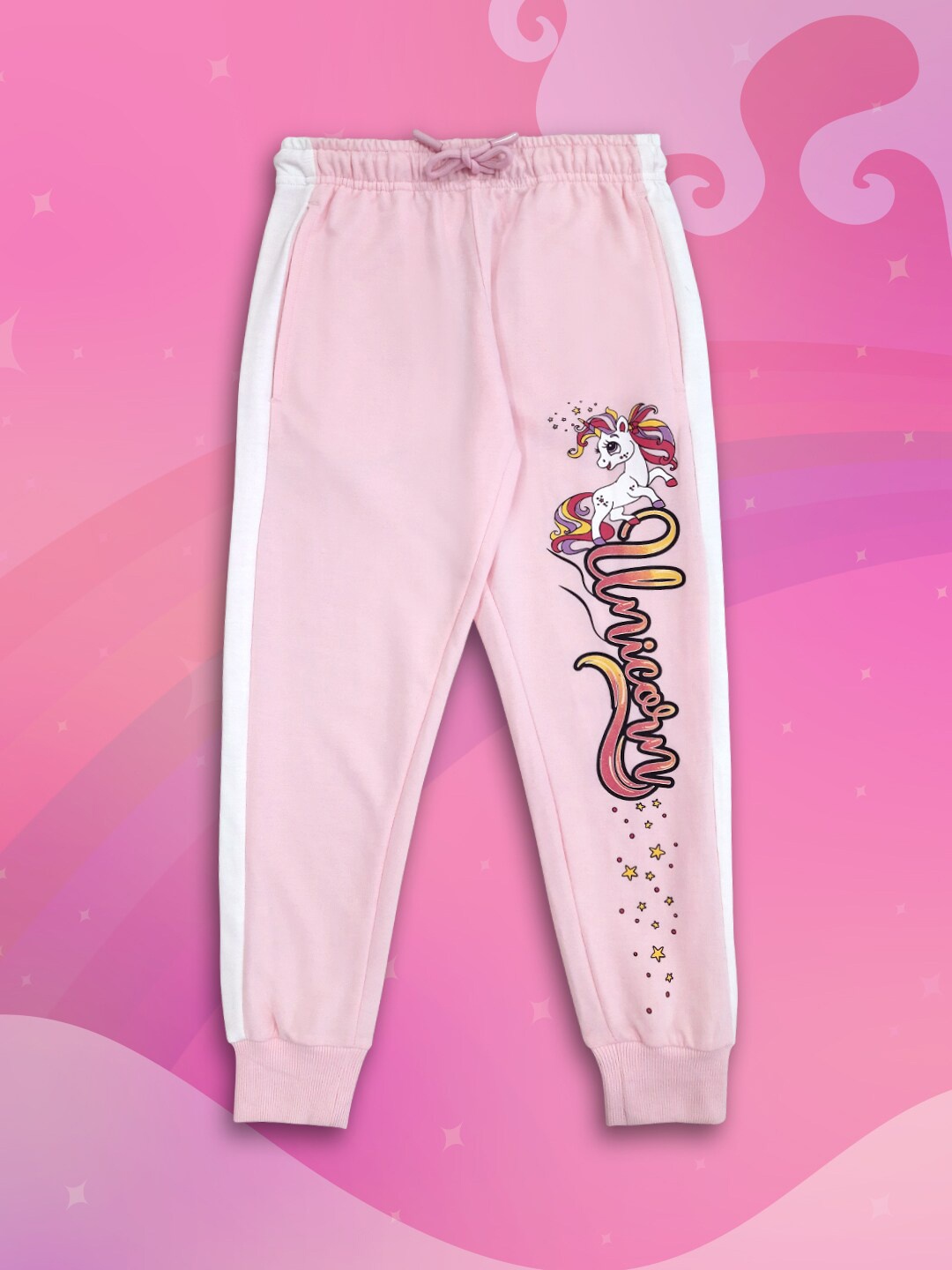 

Kids Ville Girls Graphic-Printed Cotton Joggers, Pink