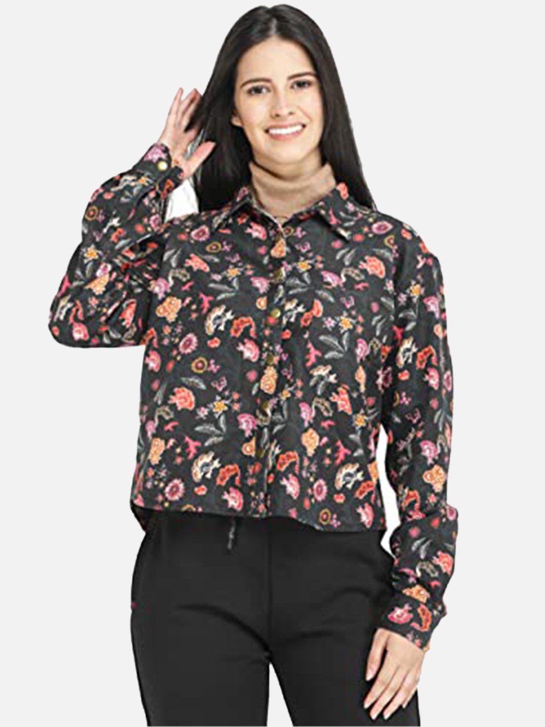 

DECHEN Women Black Floral Corduroy Tailored Jacket