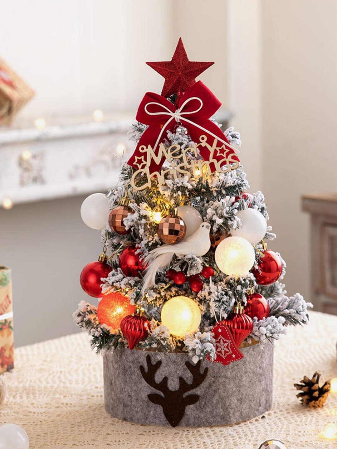 

Little Surprise Box LLP Red & Gold-Toned Mini Christmas Tree Set with Ornaments-45 cm
