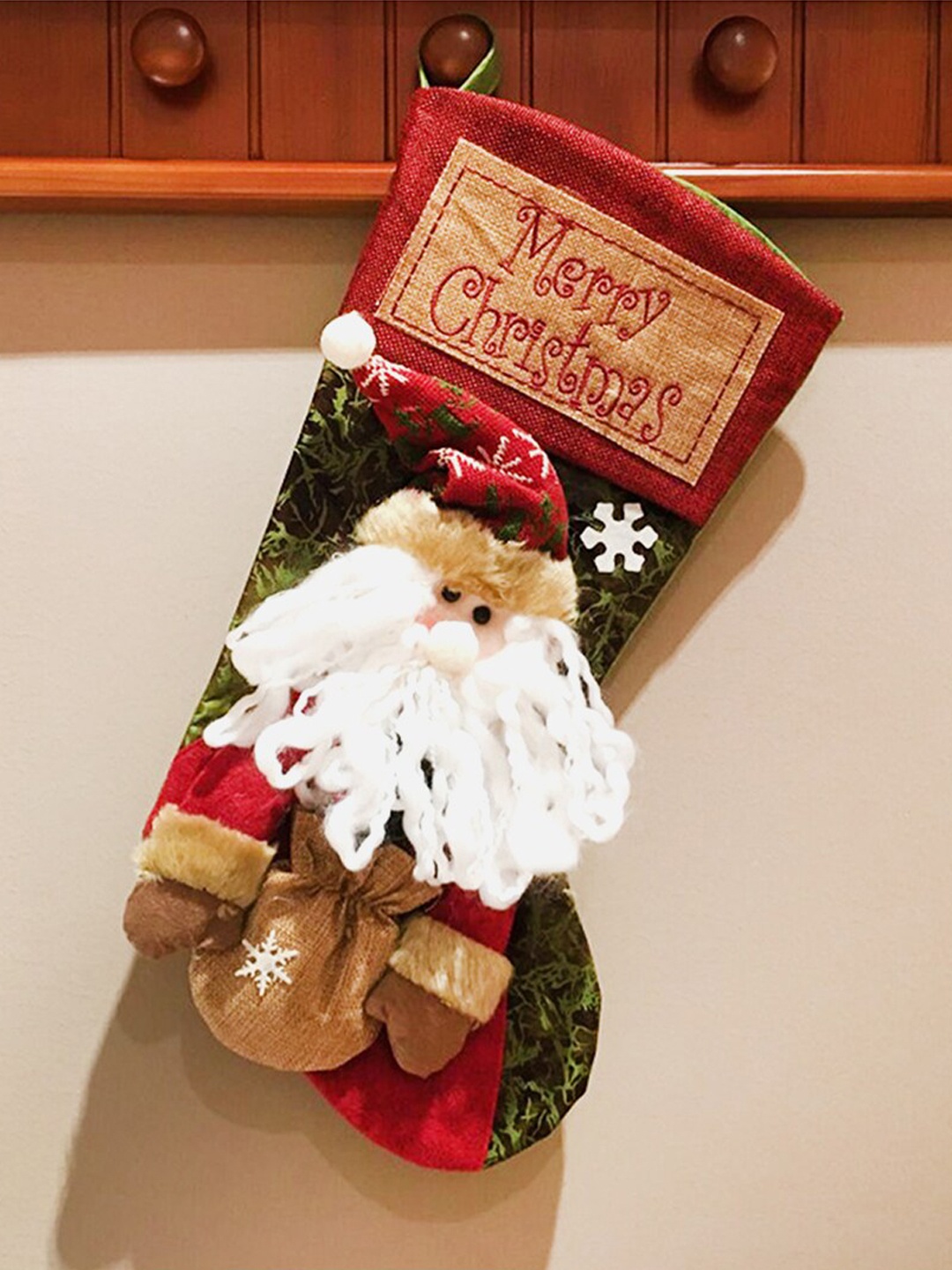 

Little Surprise Box LLP Red & Green Merry Christmas Printed 3d Santa Stockings