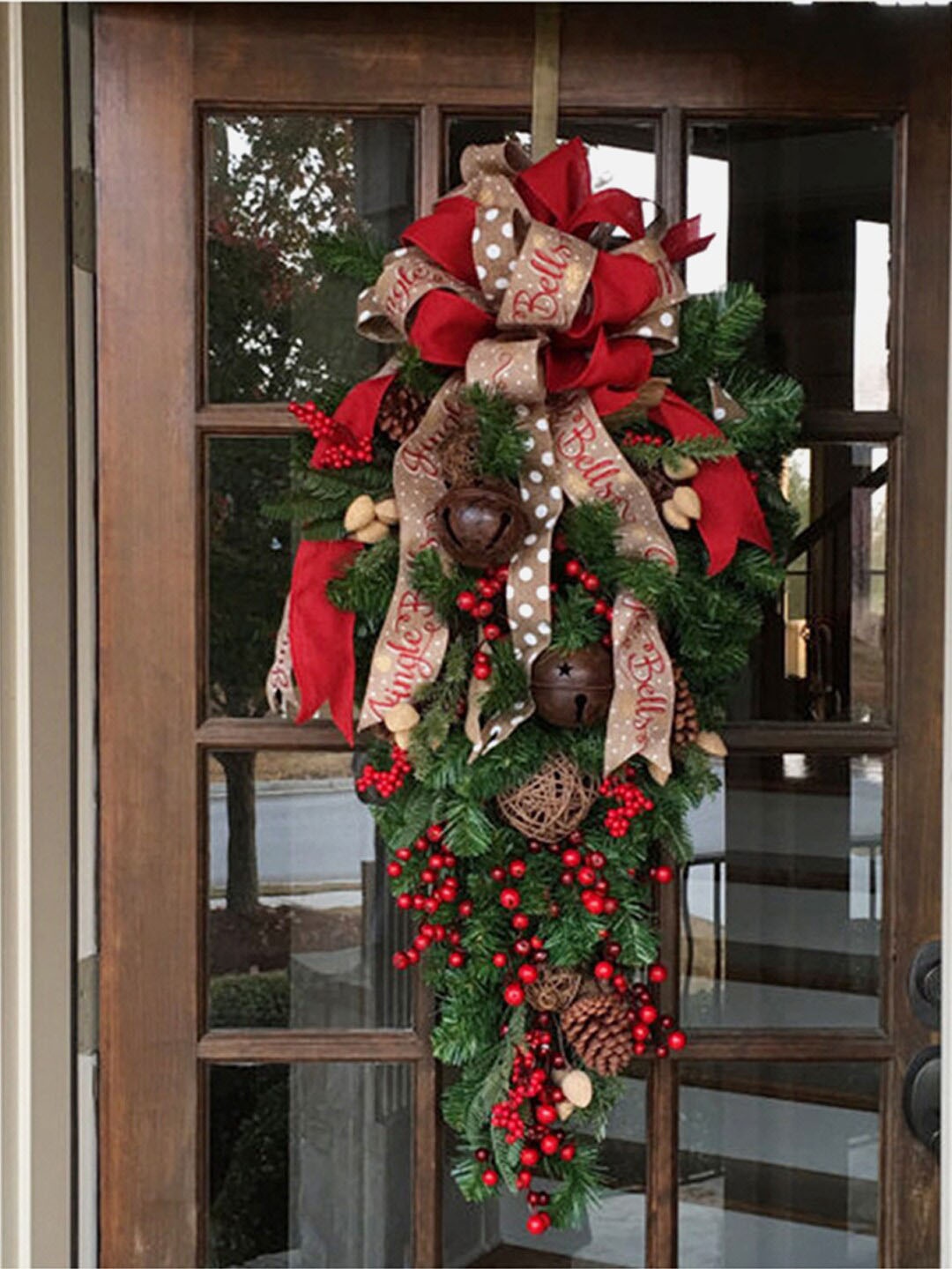 

Little Surprise Box LLP Green & Red Christmas Wreath for Wall,Door & Tree Decor