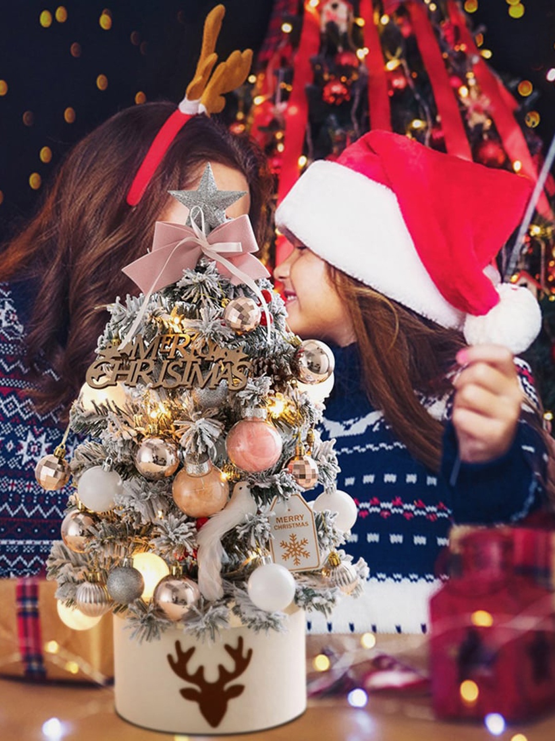 

Little Surprise Box LLP Pink & Beige Textured Christmas Tree With Hanging Balls