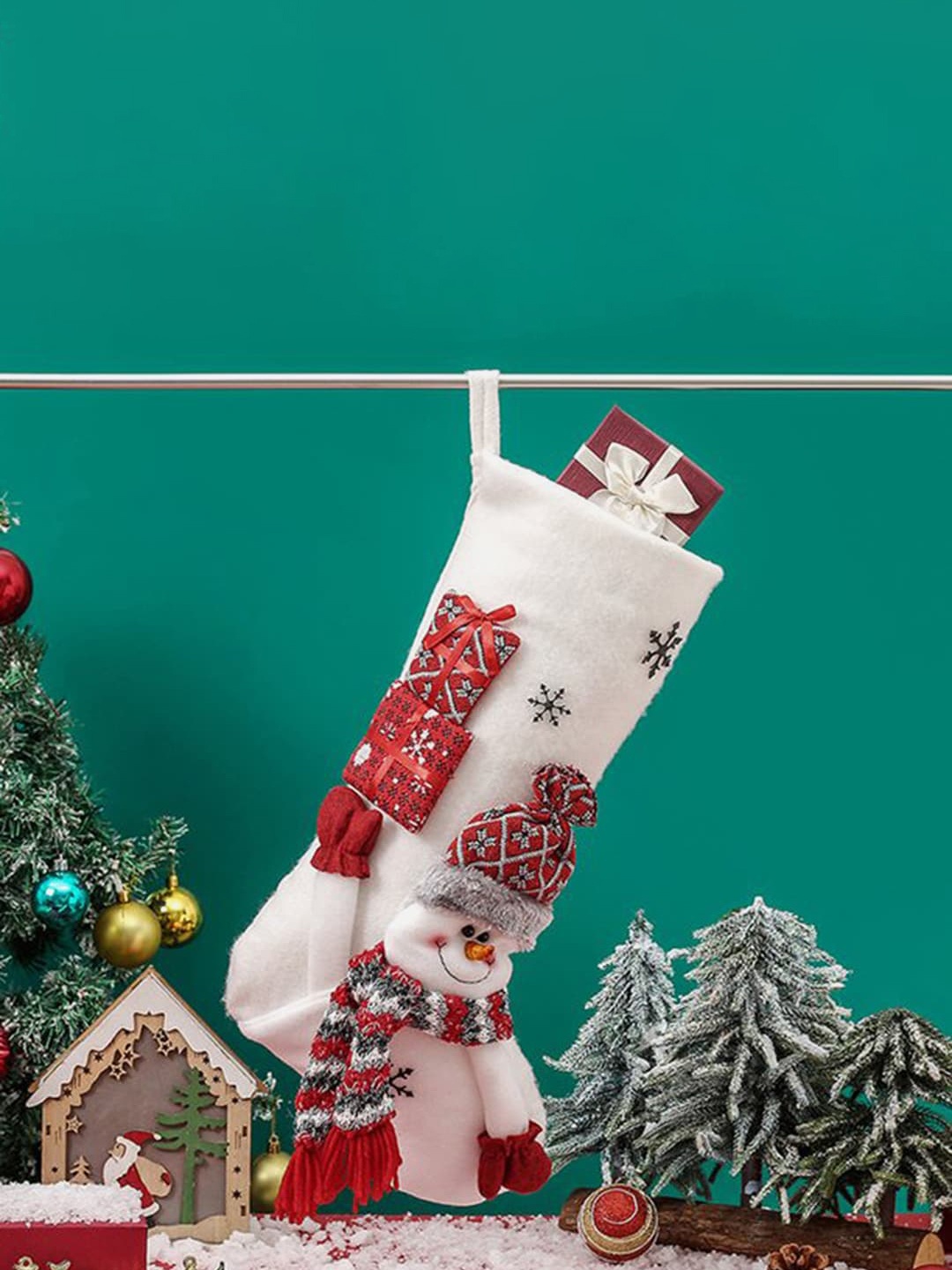 

Little Surprise Box LLP White & Red Snowman Stockings Christmas Tree Dcor
