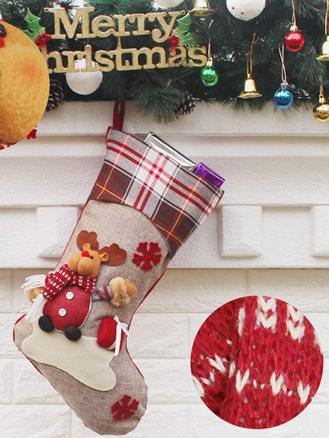 

Little Surprise Box LLP Beige & Red Patterned Jute Stockings Christmas Tree Ornament