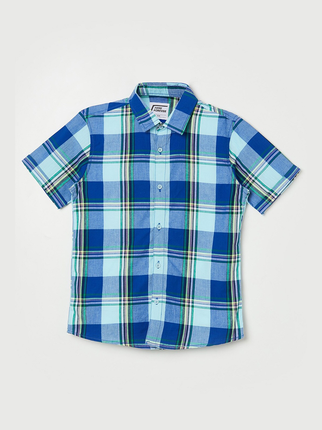 

Fame Forever by Lifestyle Boys Tartan Checks Cotton Casual Shirt, Navy blue