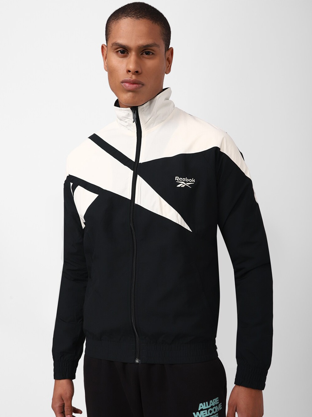 

Reebok Men Black White Colourblocked Sporty Jacket