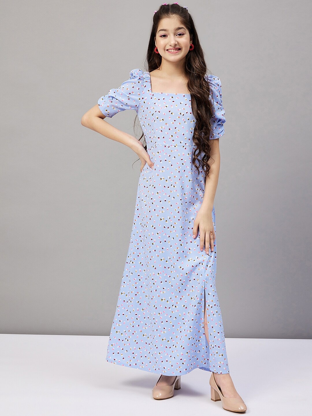 

Stylo Bug Girls Printed Smocked Maxi Dress, Blue