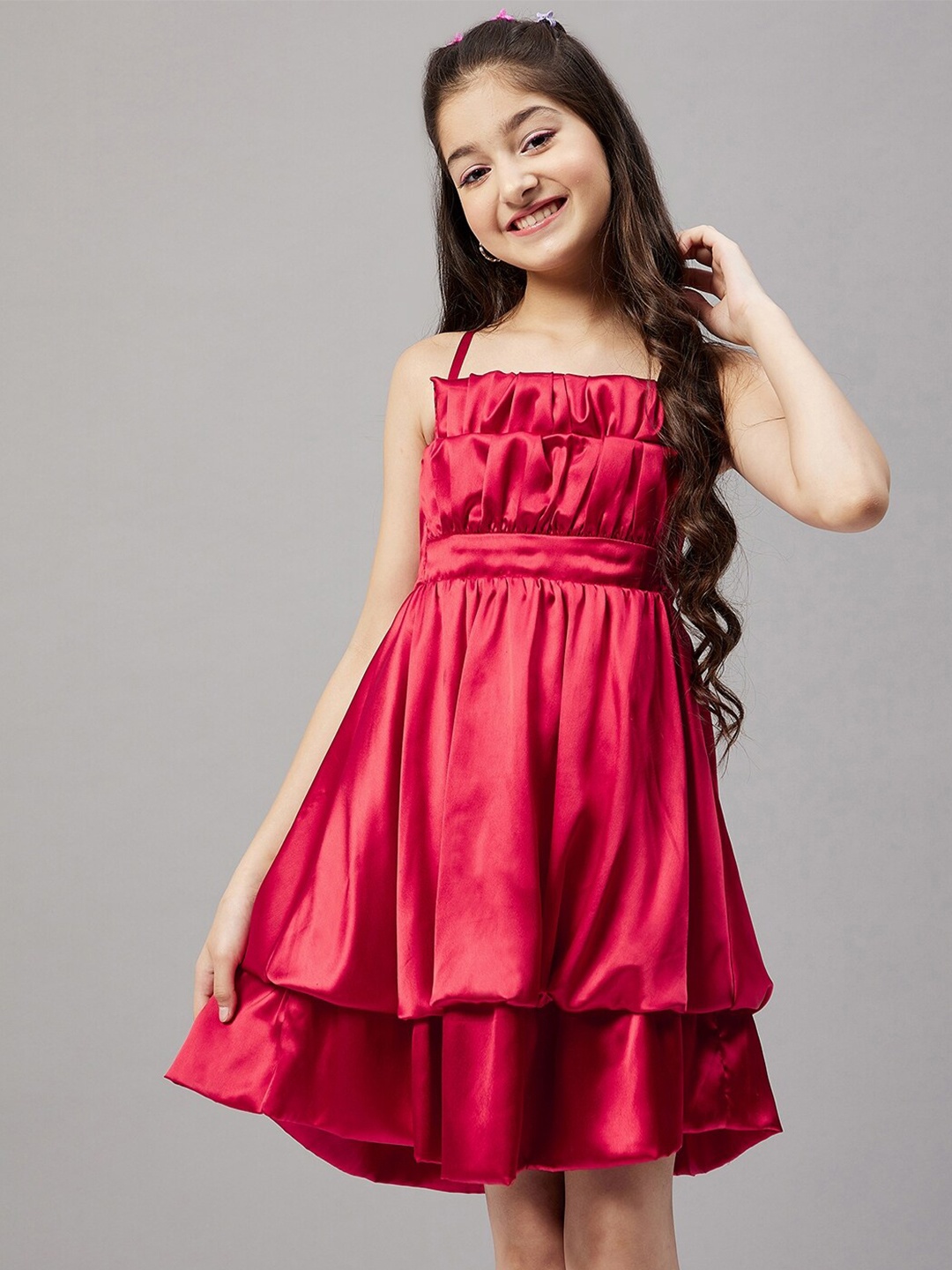 

Stylo Bug Girls Layered Satin Dress, Red