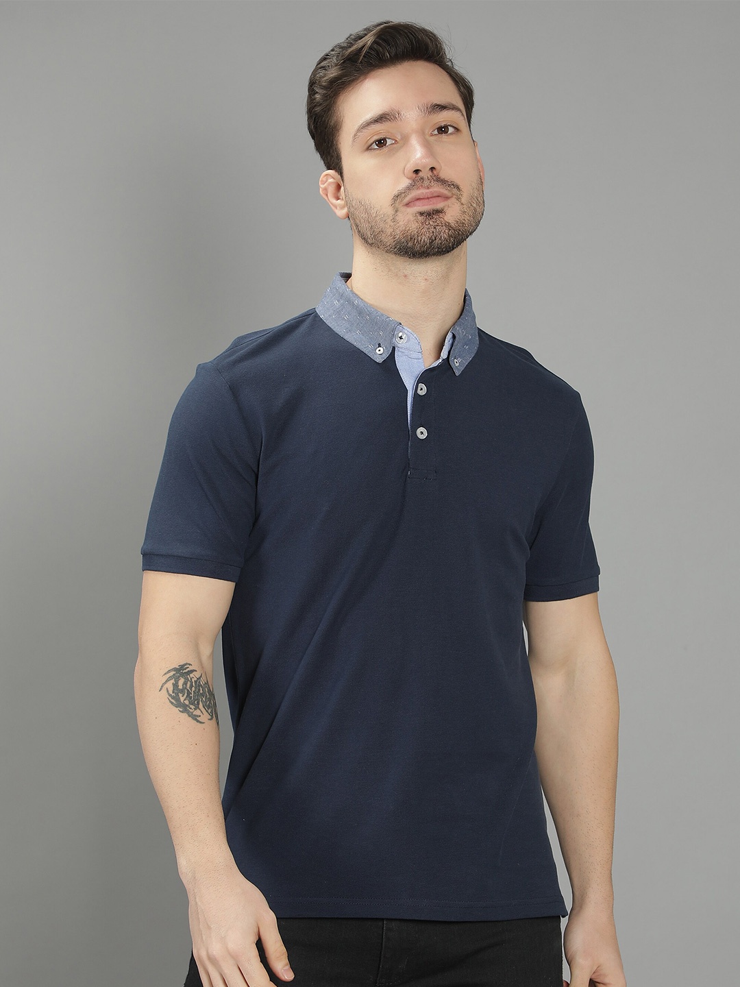 

Nimble Men Navy Blue Cotton Polo Collar T-shirt