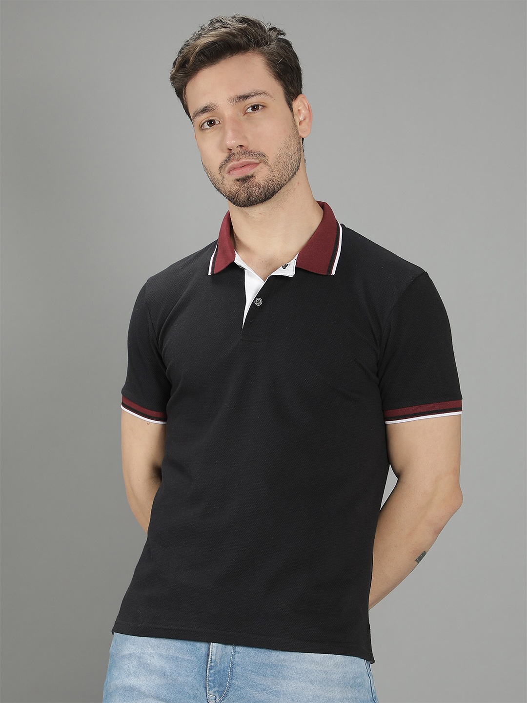 

Nimble Men Black Cotton Polo Collar T-shirt