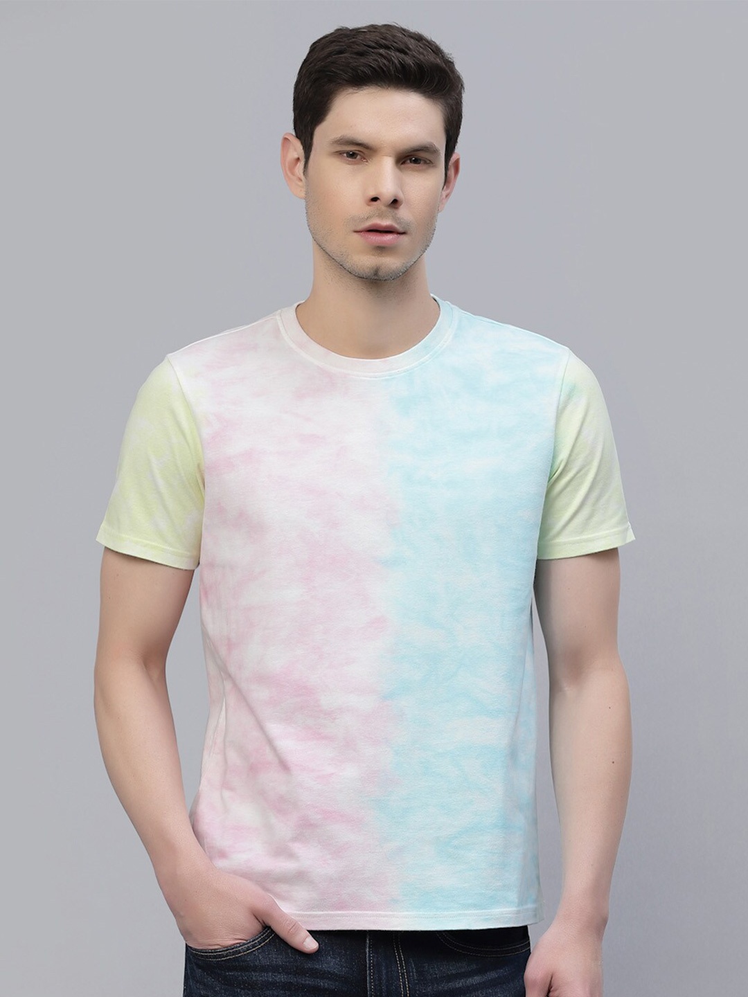 

Nimble Men Blue & Pink Cotton Tie and Dye Printed T-shirt