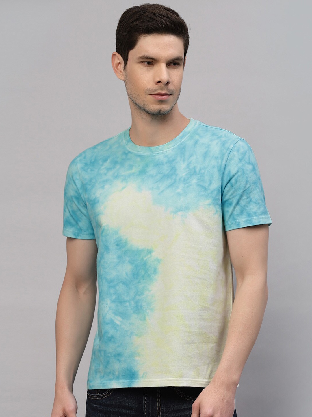 

Nimble Men Sea Green Cotton Tie and Dye Dyed T-shirt