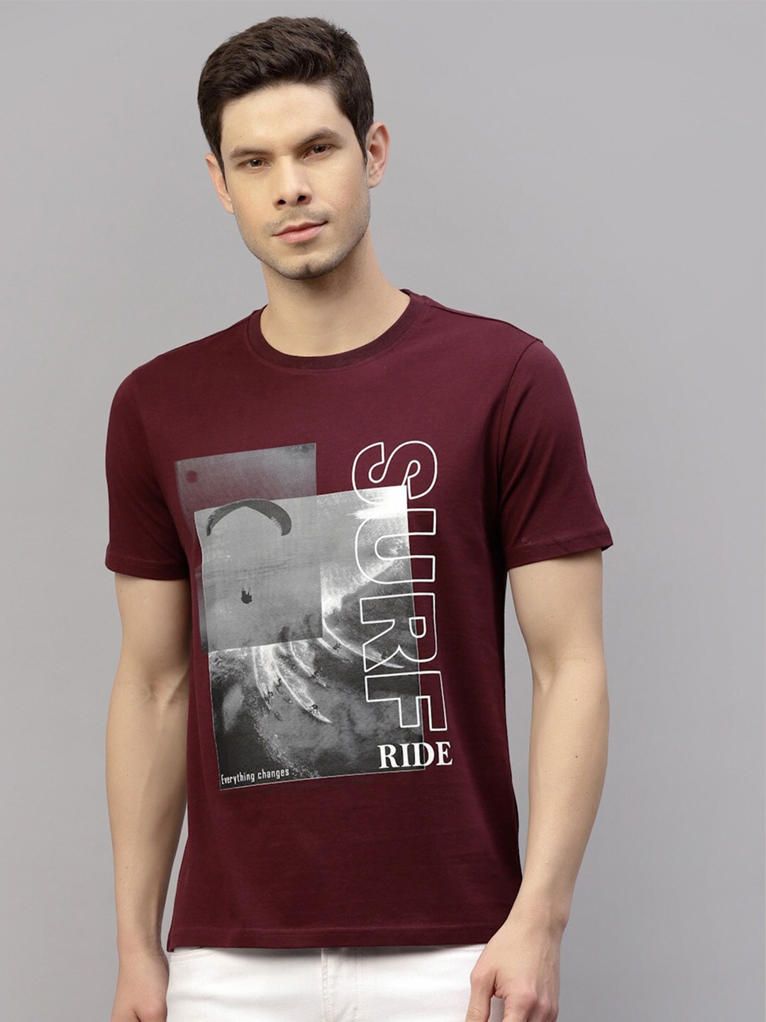 

Nimble Men Maroon Cotton Printed T-shirt