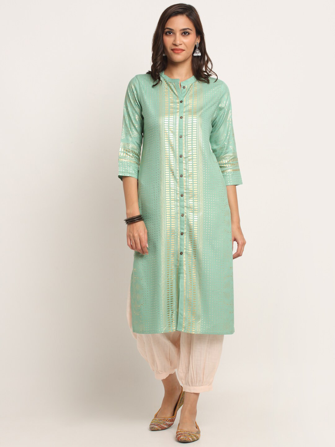 

EK BY EKTA KAPOOR Mandarin Collar Printed Kurta, Green