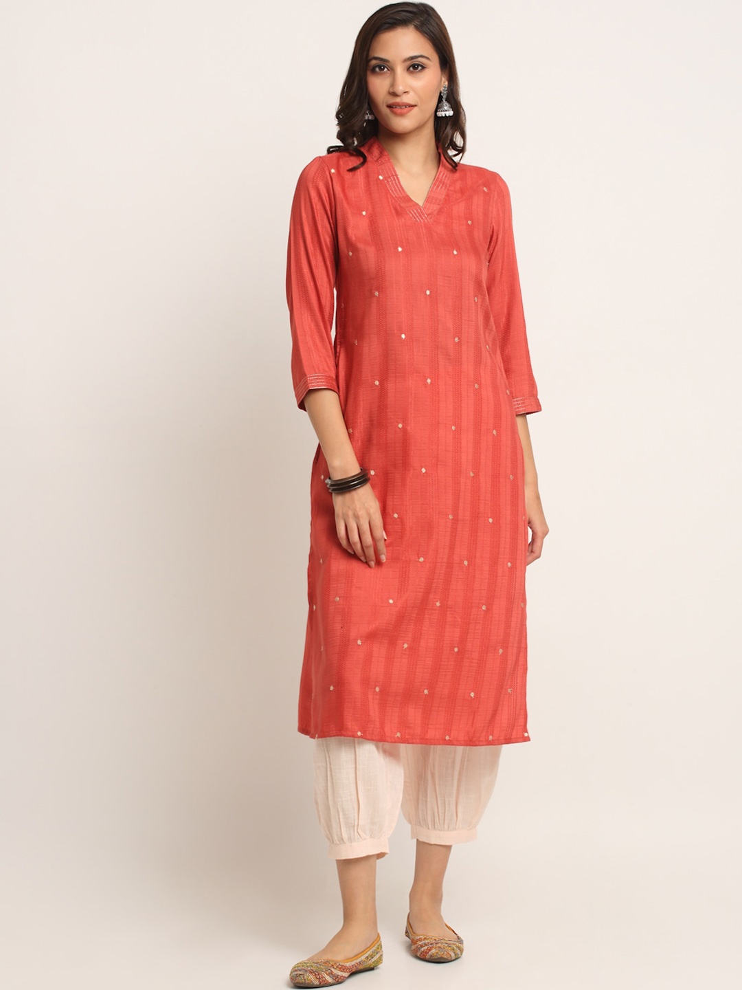 

EK BY EKTA KAPOOR Ethnic Motifs Embroidered Thread Work Kurta, Rust