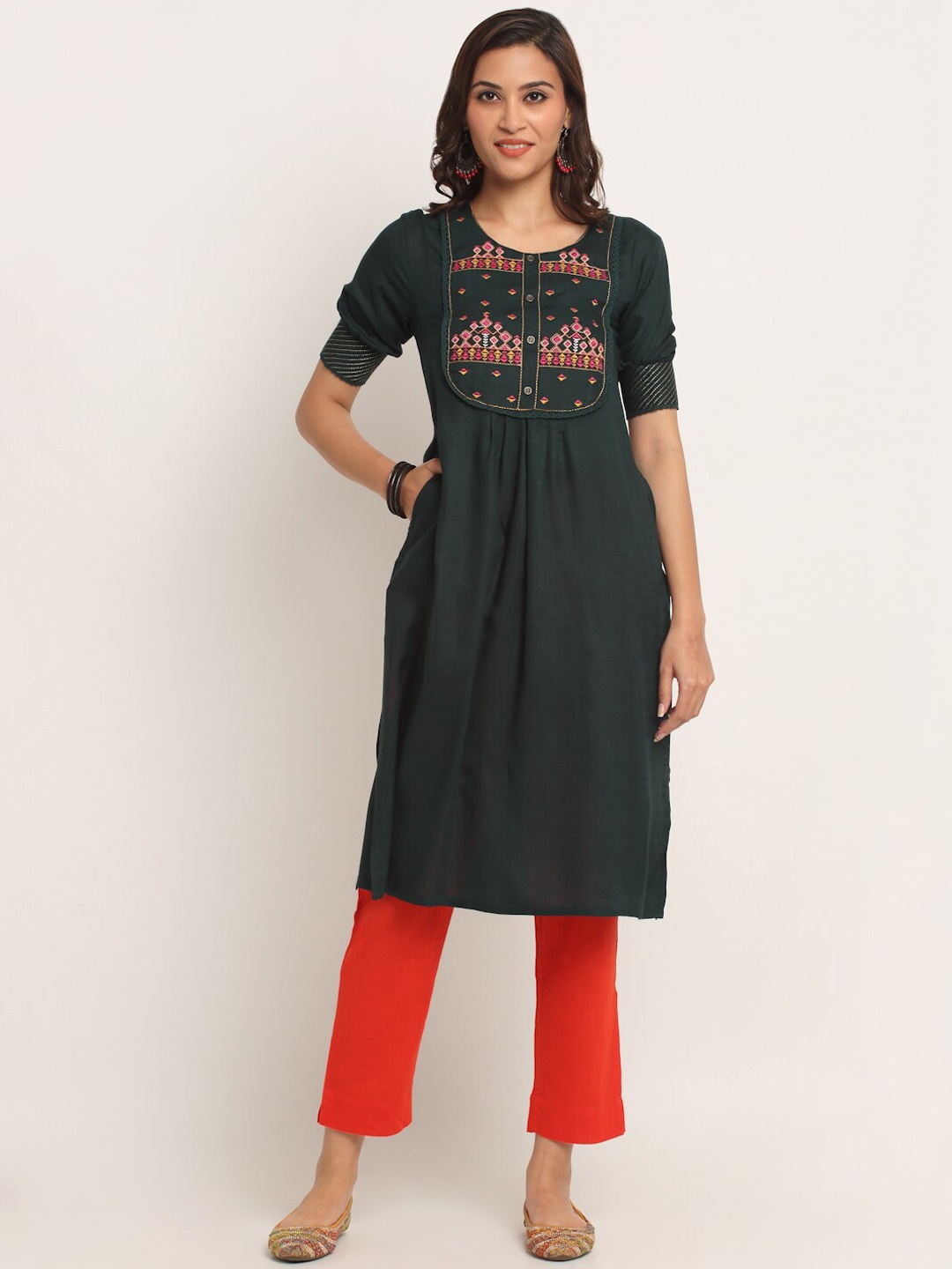 

EK BY EKTA KAPOOR Women Green Embroidered Kurta