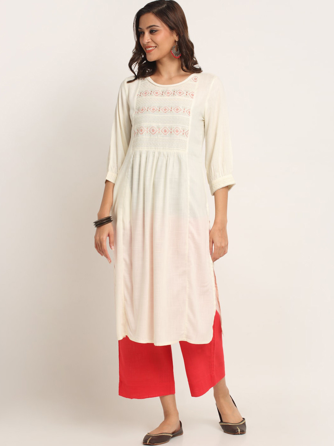 

EK BY EKTA KAPOOR Ethnic Motifs Embroidered Thread Work Kurta, Cream