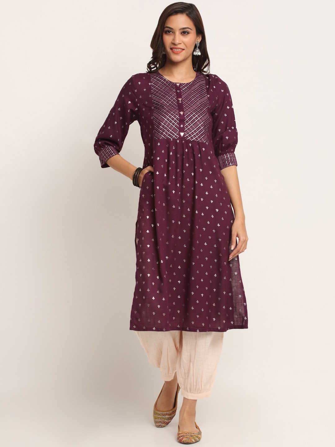 

EK BY EKTA KAPOOR Ethnic Motifs Embroidered Thread Work Kurta, Burgundy