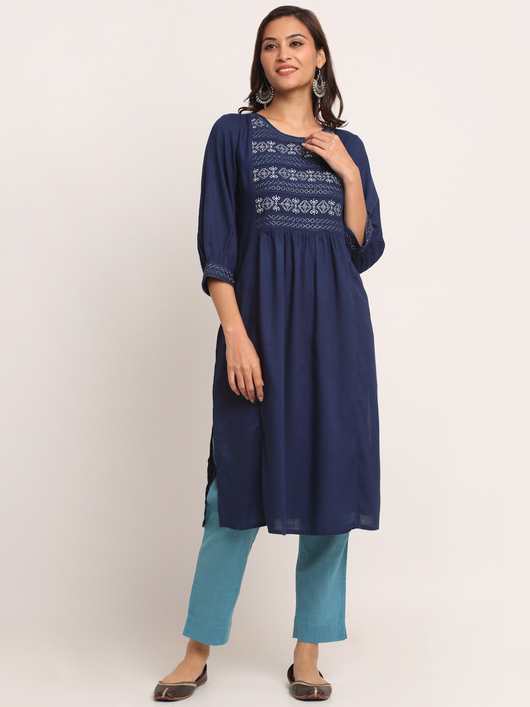 

EK BY EKTA KAPOOR Women Navy Blue Yoke Design Kurta