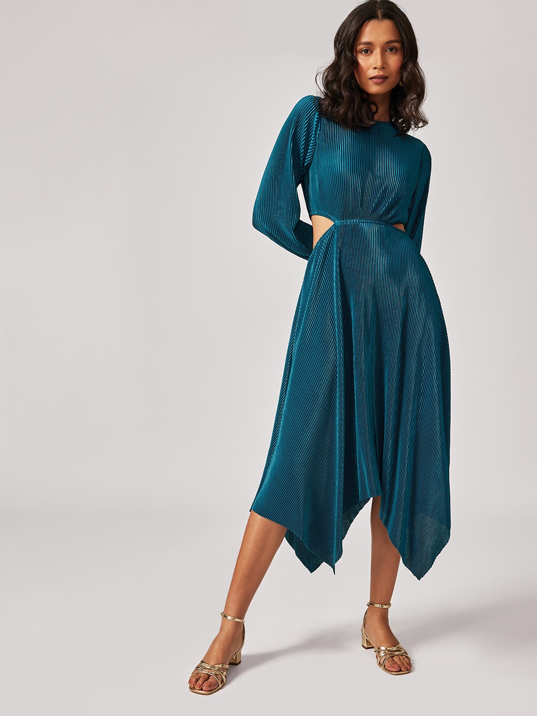 

The Label Life Accordion Pleats Cut Out A-Line Midi Dress, Teal