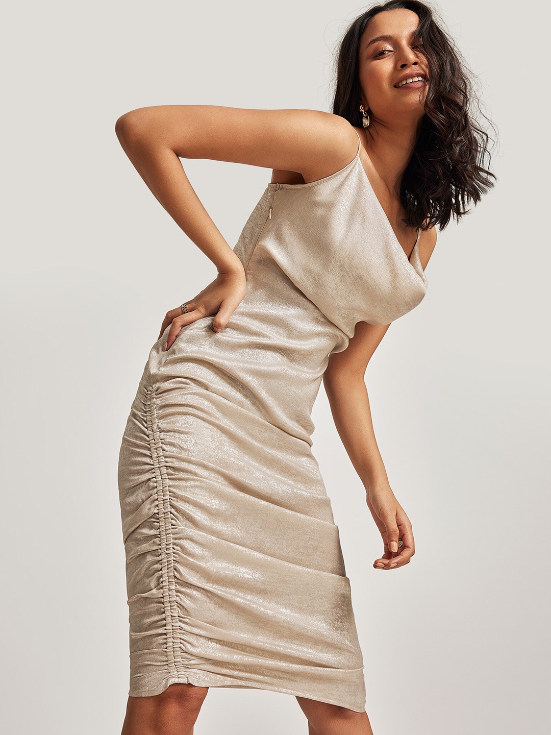 

The Label Life Cowl Neck Sheath Midi Dress, Gold