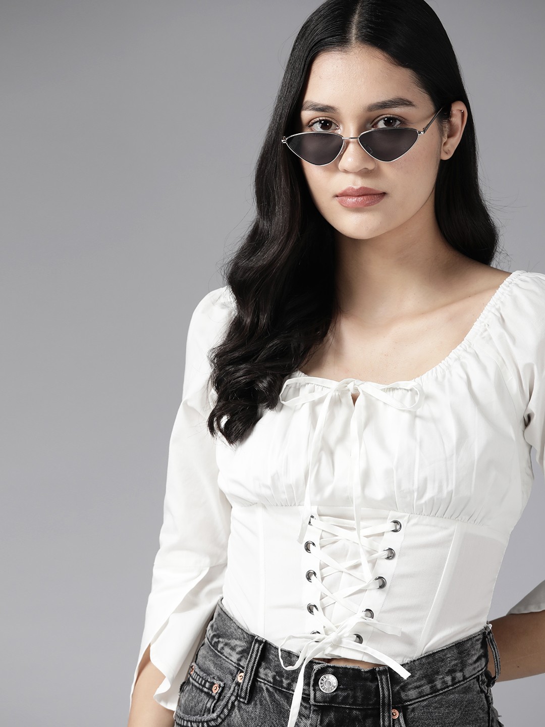 

The Roadster Lifestyle Co. Corset-Style Pure Cotton Empire Crop Top, White