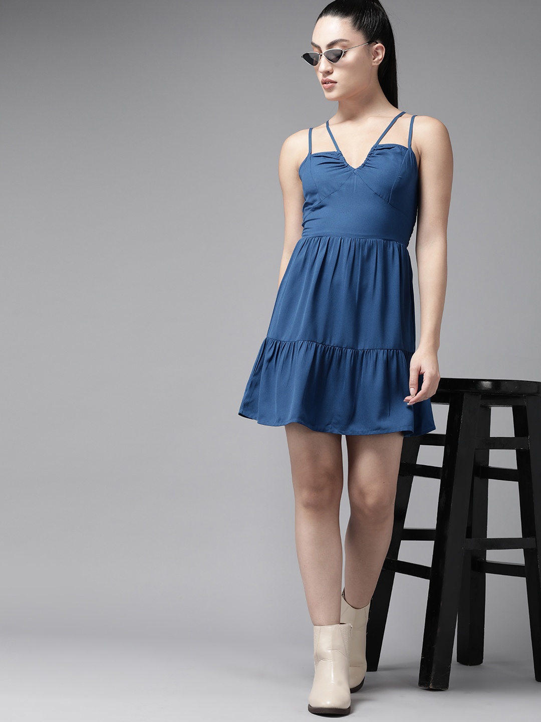 

The Roadster Lifestyle Co. A-Line Mini Tiered Dress, Navy blue
