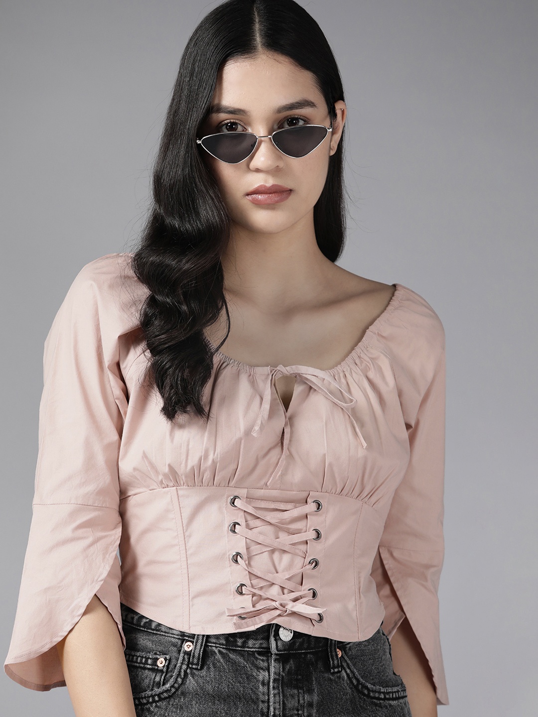 

The Roadster Lifestyle Co. Corset-Style Pure Cotton Empire Crop Top, Rose