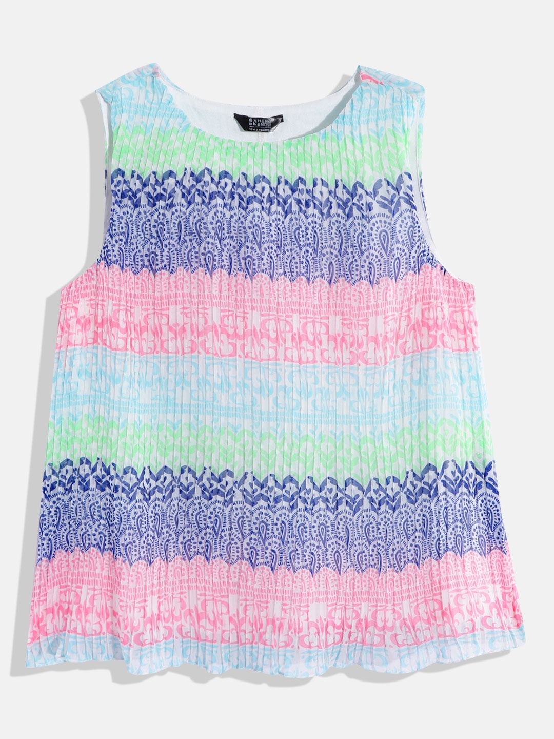 

HERE&NOW Girls Printed Georgette Empire Top, White