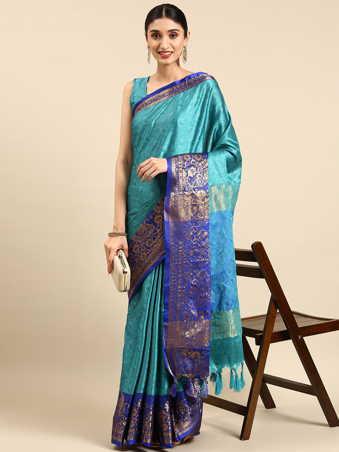 

nirja Fab Ethnic Motifs Kanjeevaram Saree, Blue