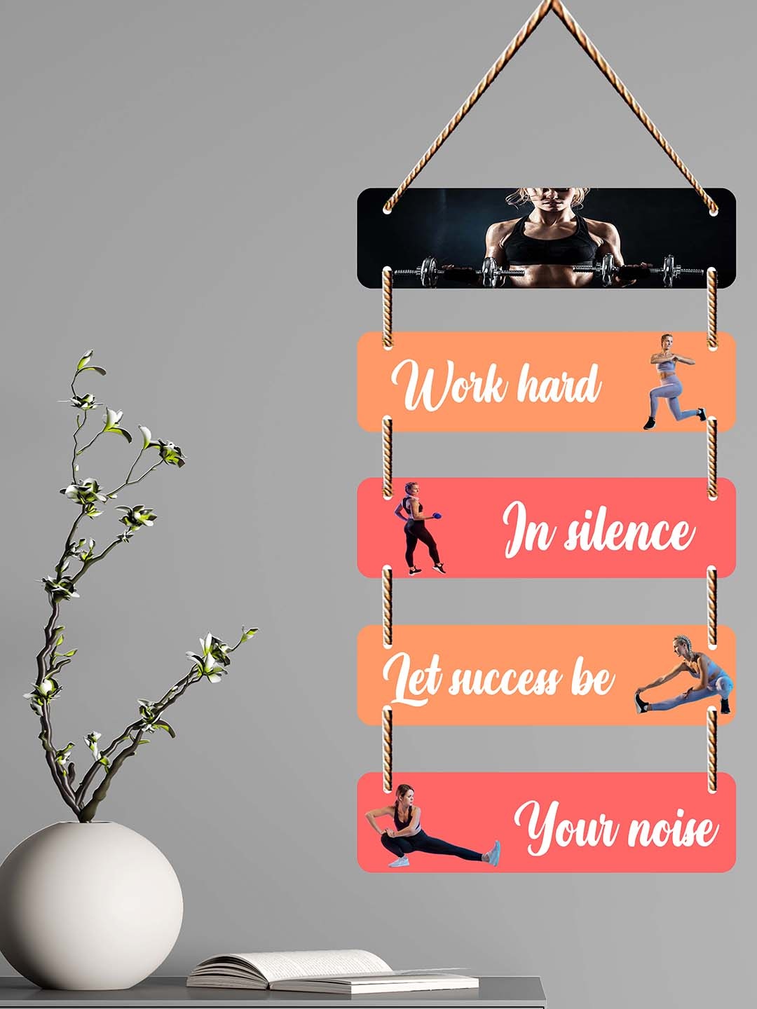 

SAF Red & Orange Work Hard In Silence Lets Success Be Your Noice Wooden Wall Hanging