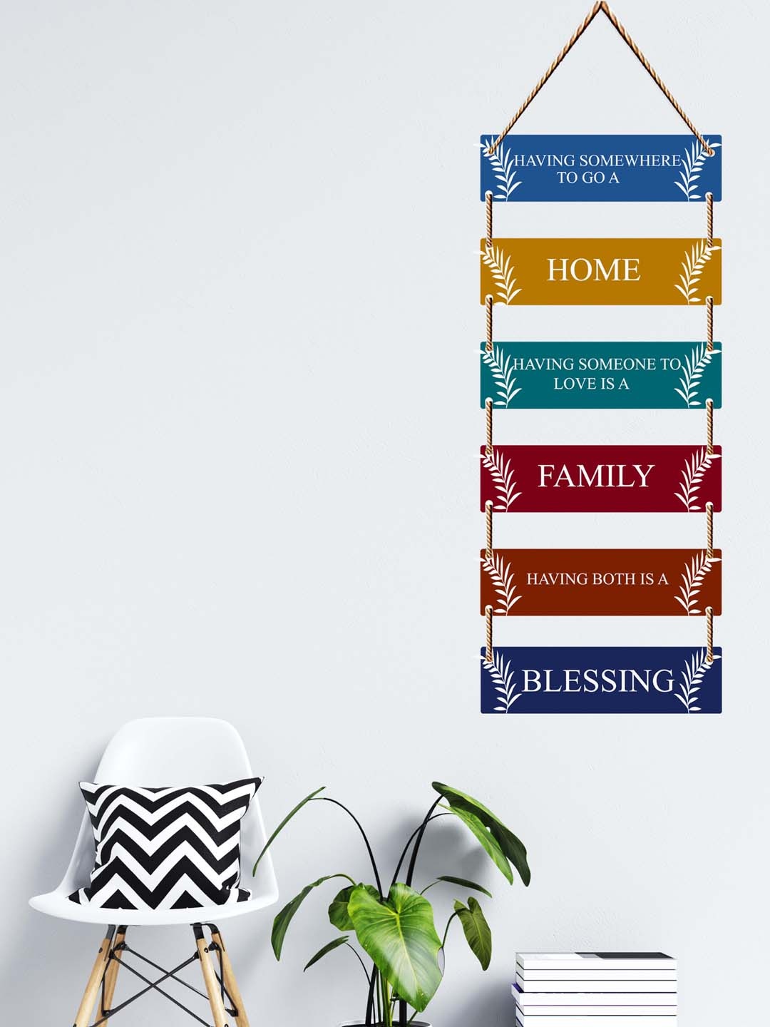 

SAF Blue & Maroon Homely Quote Printed 6-Layered Wooden Wall Decor