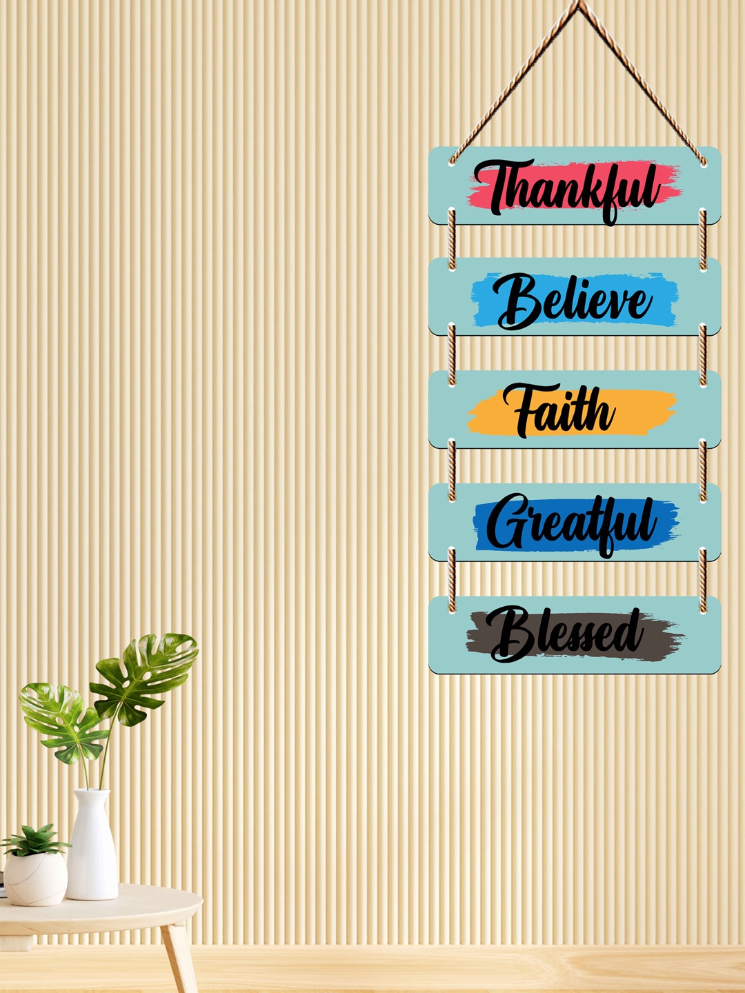 

SAF Blue Thankful, Believe, Faith, Greatful, Blessed Printed Wall Hanging