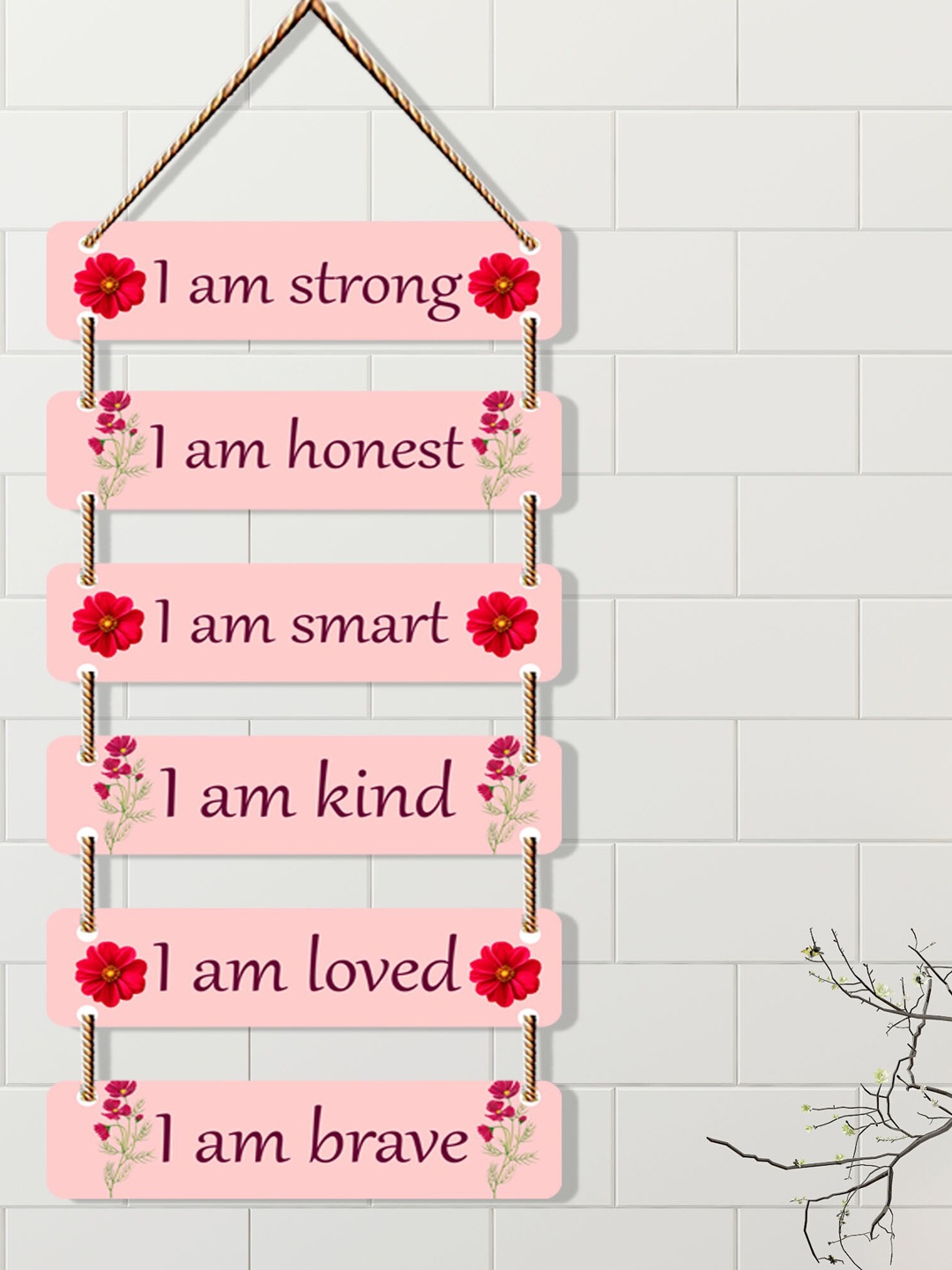 

SAF Peach & Red Printed Motivational Quotes Wooden Wall Hanging