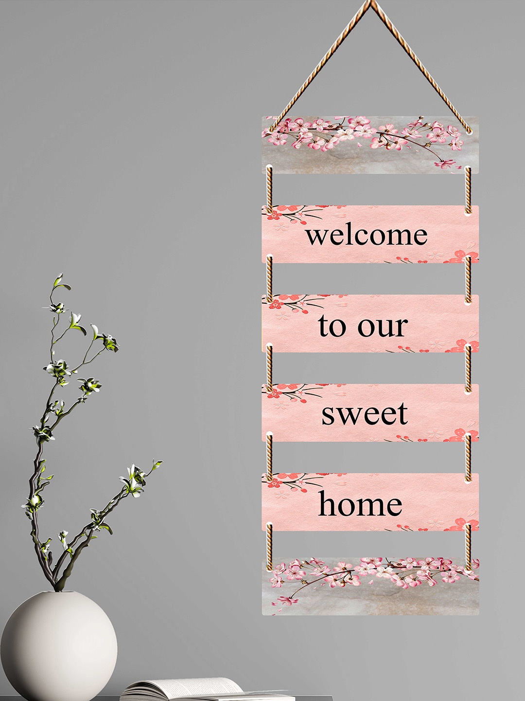 

SAF Pink & Black 5-Layered Welcome To Our Sweet Home Printed Wooden Wall Hanging