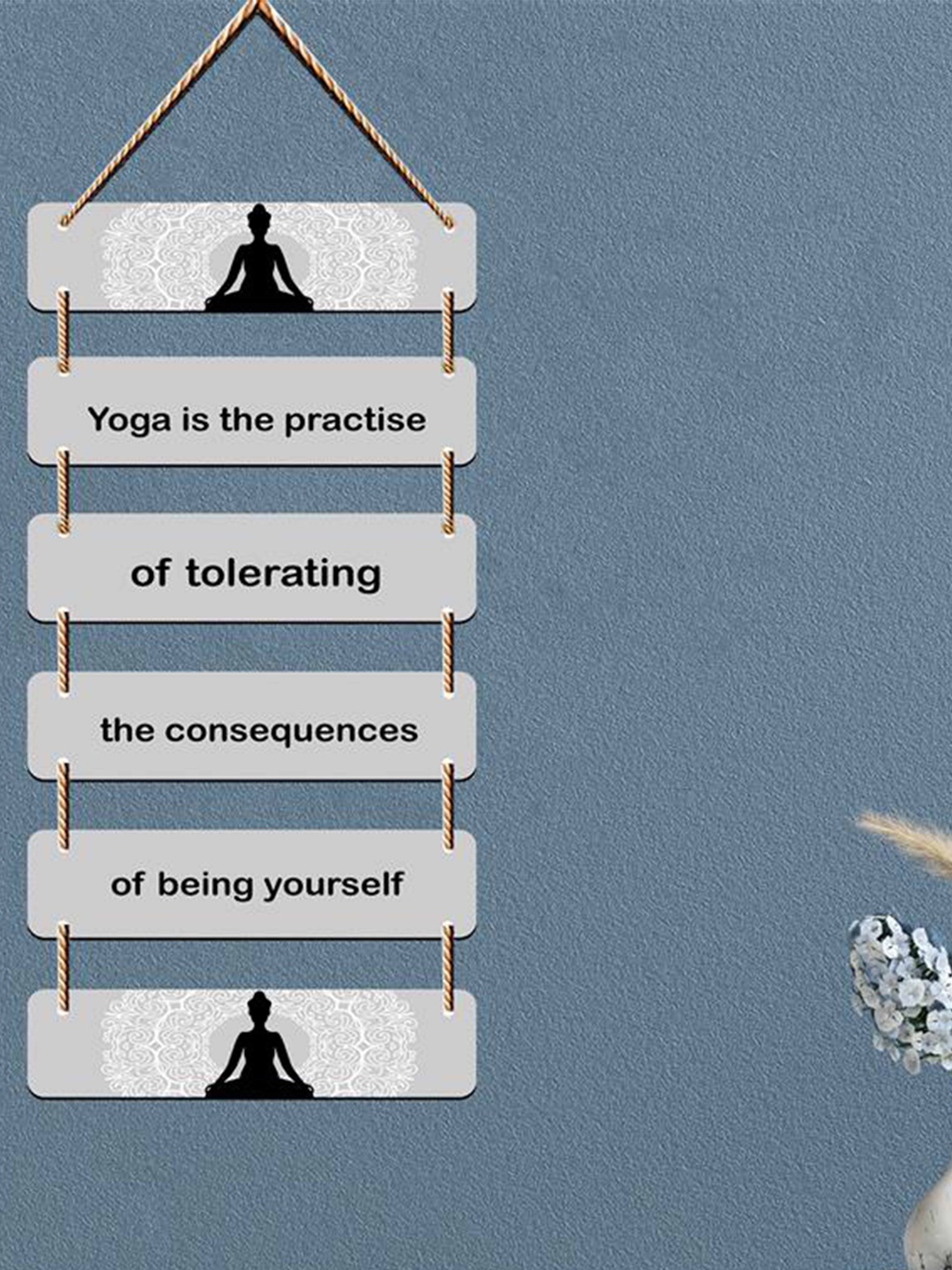

SAF Set Of 6 Grey & Black Printed Yoga-Motivational Quotes Wooden Wall Hanging