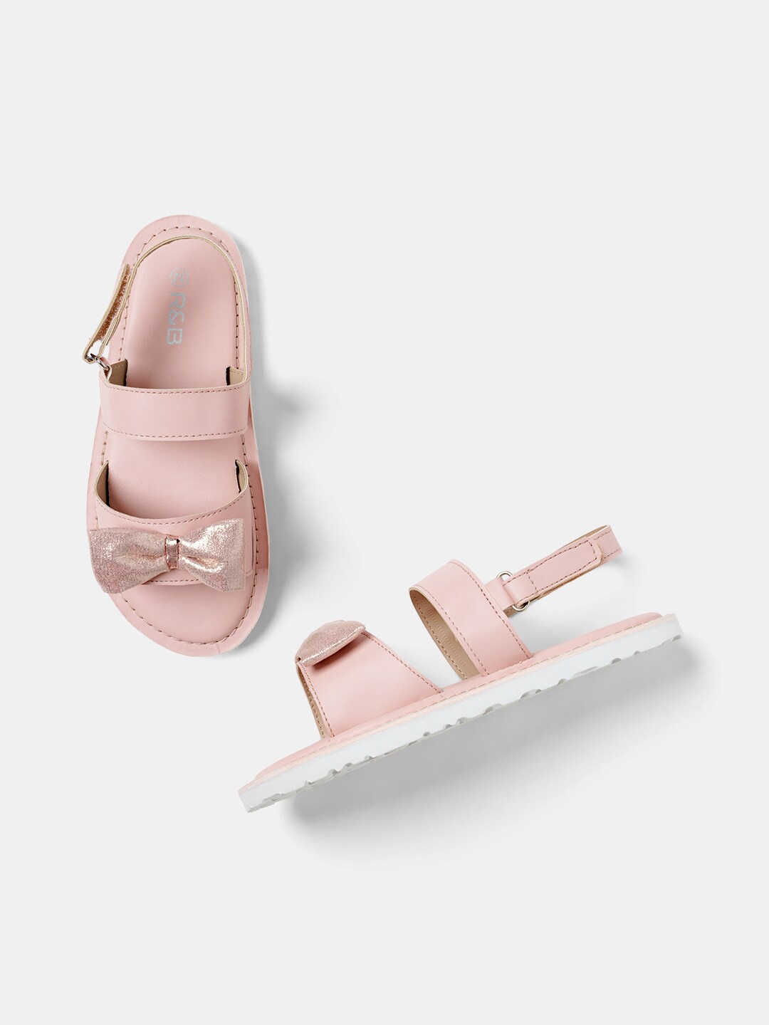 

R&B Girls Bows Embellished Open Toe Flats, Pink