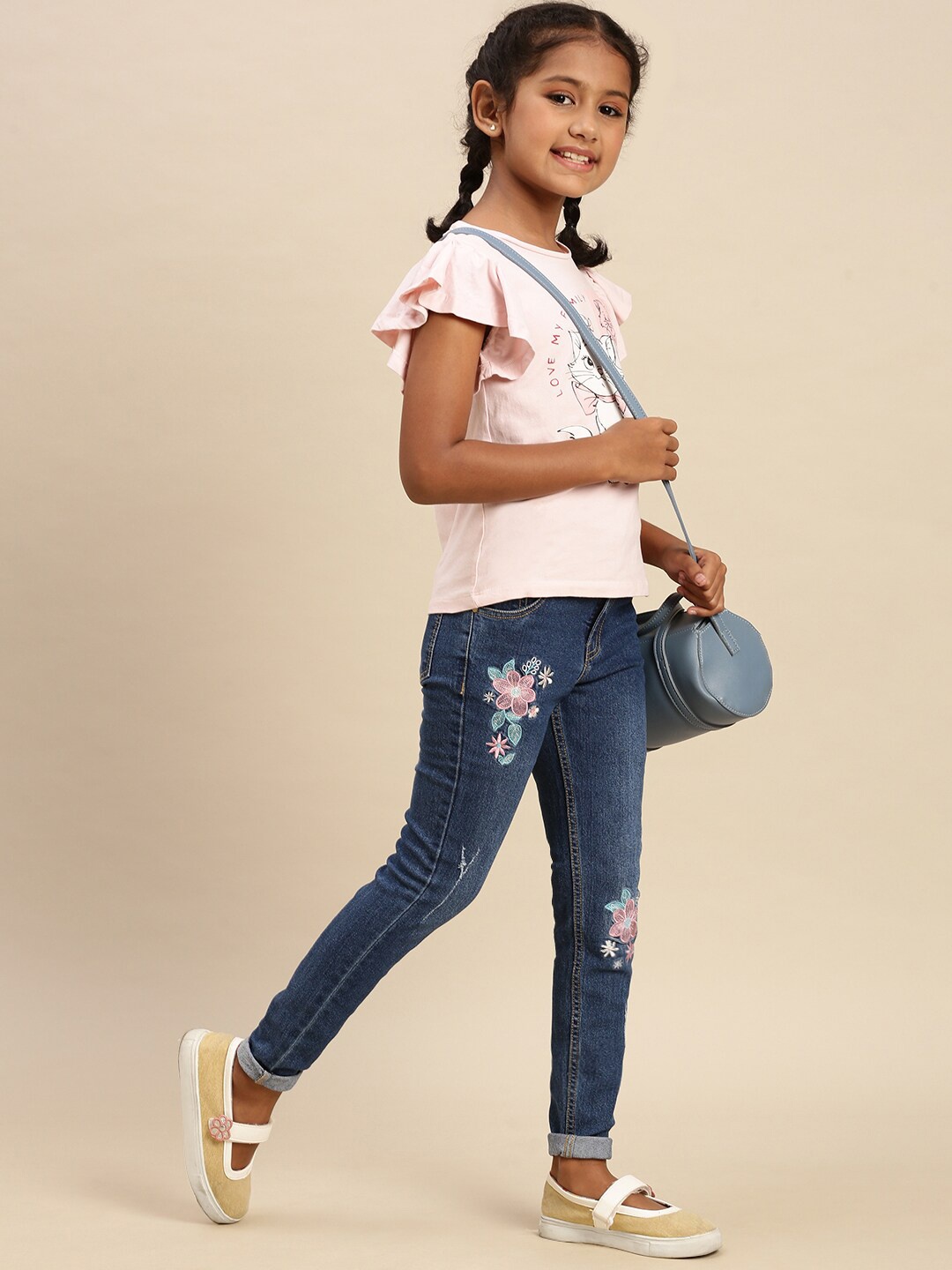 

De Moza Girls Regular Fit Light Fade Casual Cotton Jeans, Blue
